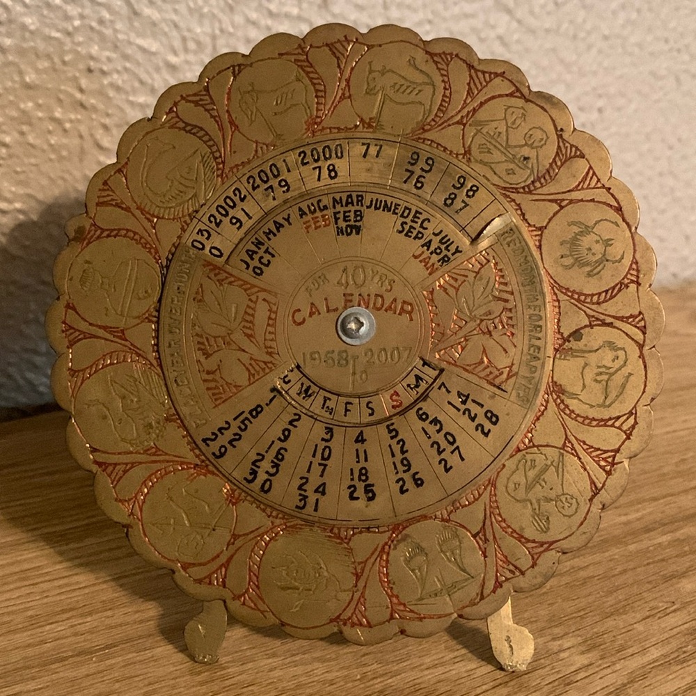 Vintage Etched Brass Perpetual Desk Calendar 1968-2007